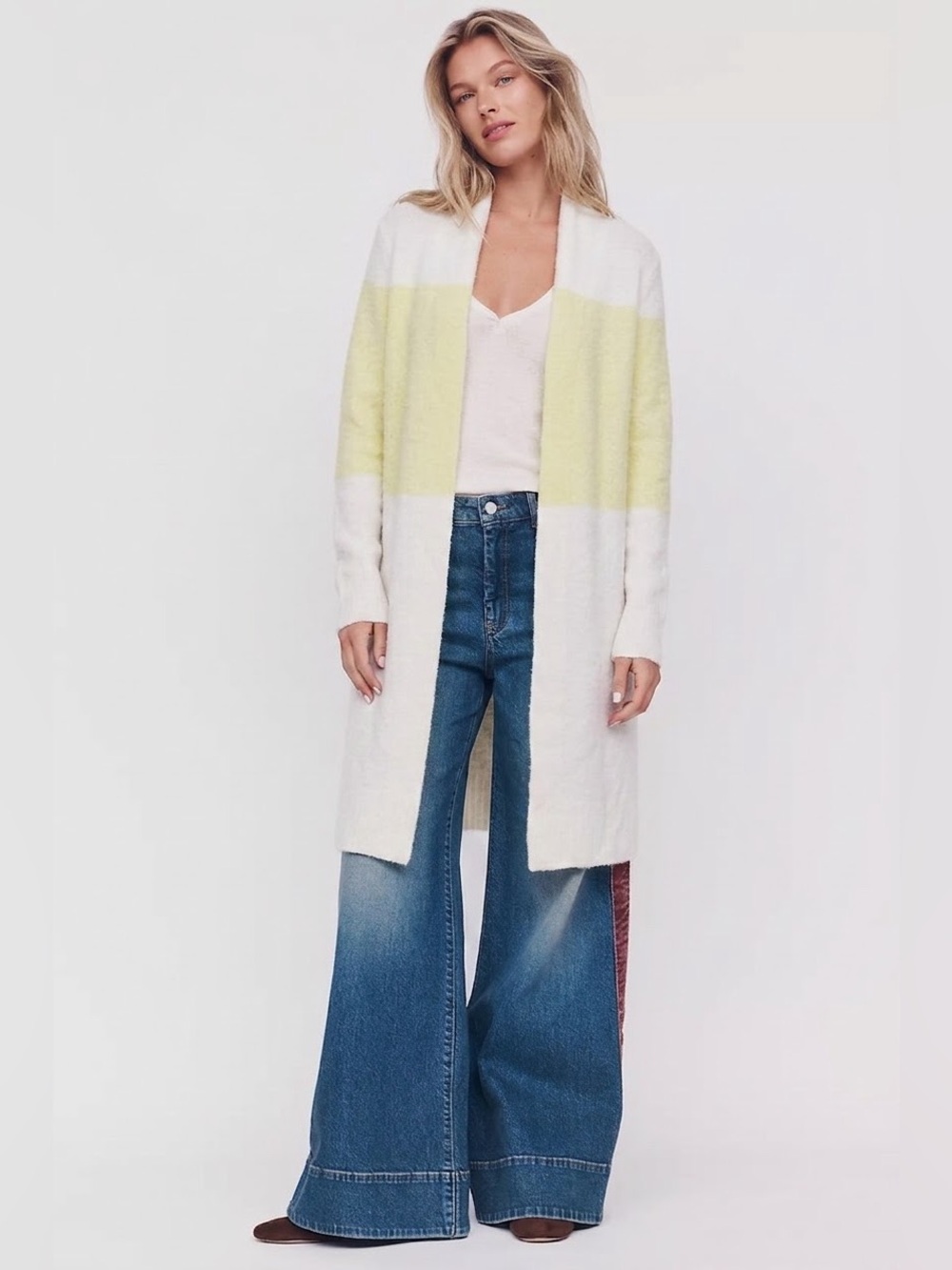 Anthropologie LTD Open Front Yellow/White Wool Blend Cardigan Sweater Size Small - Picture 15 of 15